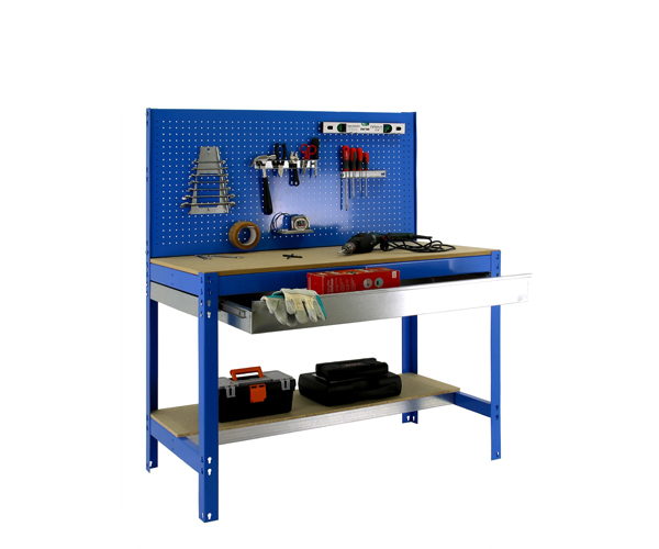 Banco de trabajo con panel de herramientas y cajón metálico BT-2 1200 AZUL